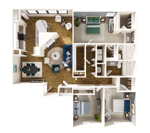 Floor plan for 3 beds, 2 baths, 1623 sqft